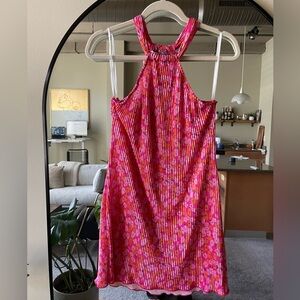 MELODY PLISSE HALTER MINI DRESS